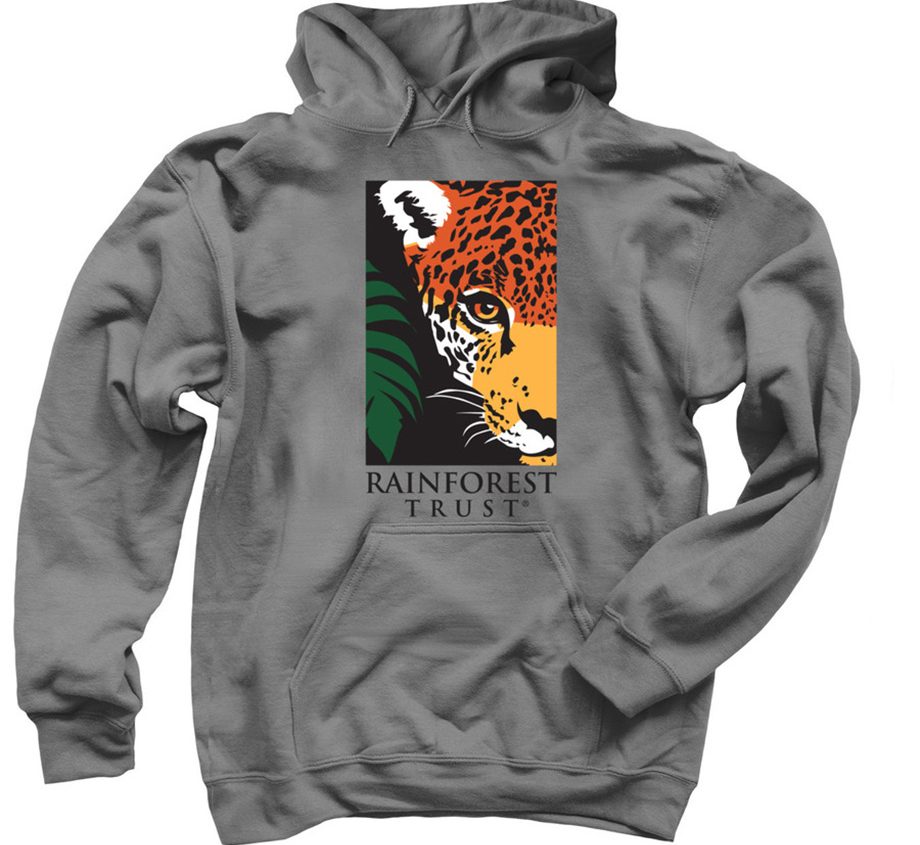 Rainforest Trust Logo on gray hoodie