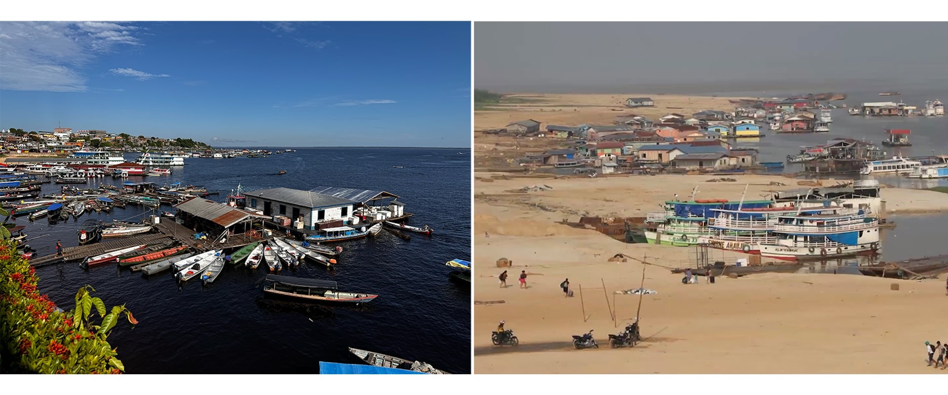 Lake Tefé, before and during the drought in fall 2023