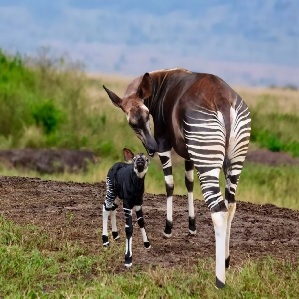 Okapi with baby, by Vladimir Turkenich