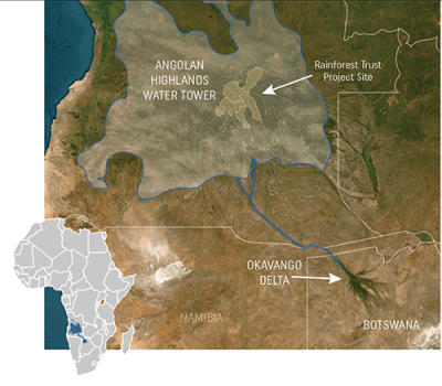 Map of the Angola Water Tower and Okavango Delta